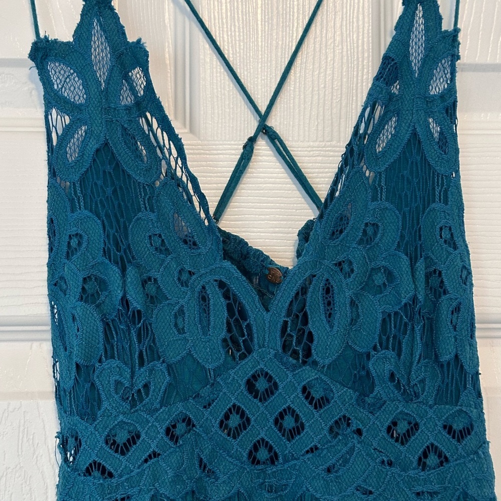 Free People Adella Teal Crochet Boho Ruffle dress - Picture 7 of 7